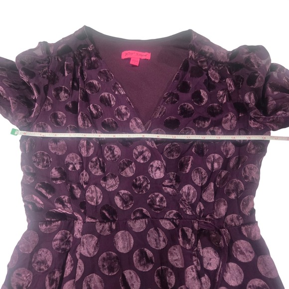 Betsey Johnson Purple Polka Dot Burnout Velvet Wrap Mini Dress Womens Size 2 - Picture 9 of 10